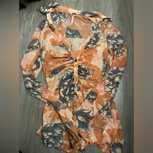 Free People Button Up sheer blouse long sleeve